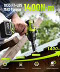 Heavy Duty 1/2 Inch Cordless Brushless Impact Wrench Packing Beast Mode 1032 Ft Lbs Of Breakaway Torque gripping handle of wrench with battery