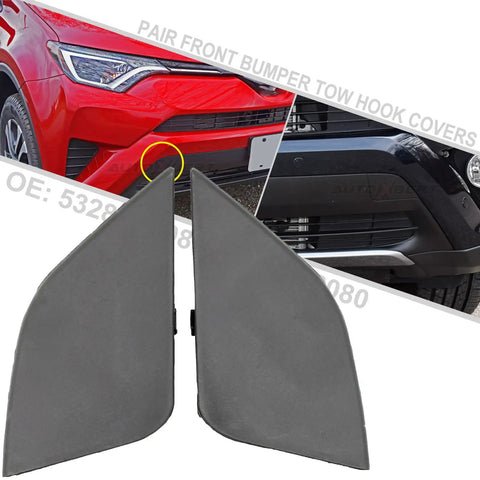 RAV4 AX40 Tow Hook Eye Cover Caps Front Left and Right Replacement Set For 2016 2017 2018 Bumpers two piece ABS black