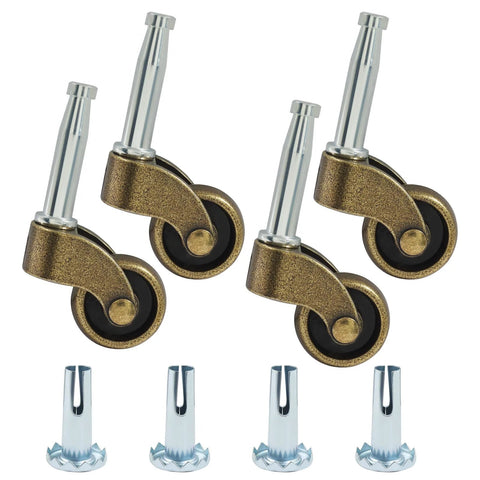 4 Pack 1 Inch Swivel Stem Ball Caster Wheels Zinc Alloy Antique Brass With Socket Mounting For Furniture Desks Tables Chests Drawers