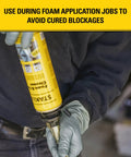 Person using Spray Foam Gun Cleaner And Uncured Polyurethane Foam Dissolver 12.3 Oz 1 Pack for quick cleanup on insulation gun