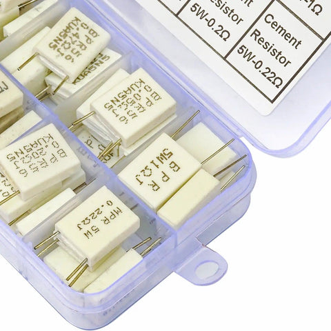 Assorted Ceramic Cement Resistor Kit 5W DIY Assortment Pack With 0.05 Ohm To 1 Ohm Values Includes 10 Types And 49 Pieces high precision