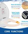 Smart Heated Bidet Toilet Seat Round With Vortex Wash Front And Rear Cleansing 3 Water Temps And 3 Water Pressures features