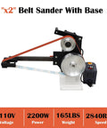 Heavy Duty Variable Speed Bench Belt Sander Beefed Up Workhorse For Metalworking And Knife Making Includes Grinding Discs And Mounting Base Runs Slick With 2200 Watt Motor, 71"x2" size, adjustable speed.