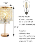 Gold Crystal Table Lamps Set Of 2 With USB Ports And 3-Way Touch Dimmer, crystal lamp dimensions and bulb details