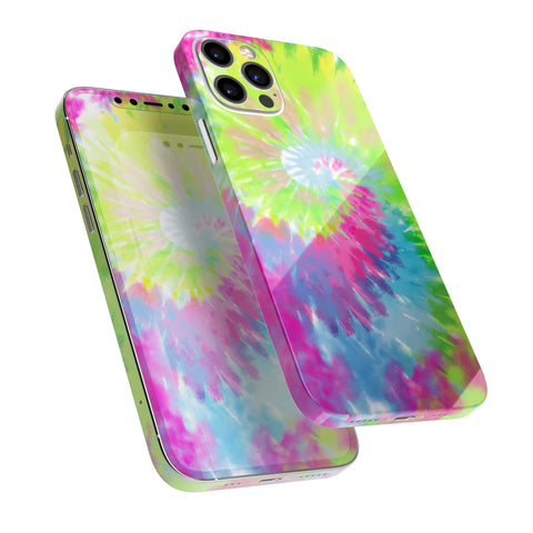 Full Body Skin Decal Wrap Kit for iPhone 11 With Spiral Tie Dye Pattern V7 on phone back and front, showing vivid colors