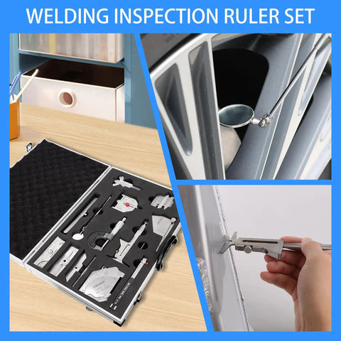 13 Piece Welding Measurement Toolbox Set Stainless Steel Weld Inspection Tools in aluminum case with tools in use