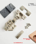 Super Quiet Soft Close Concealed Cabinet Hinges For Kitchen Units 110 Degree Inset And Recessed Mount 35mm Heavy Duty Steel Door Fittings detailed view with mounting plate and screws.