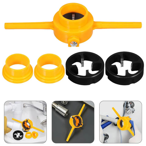 Manual Water Pipe Threading Tool Kit For Home Use With ABS Plastic Die Durable Tube Threader For Plumbing Installations And Maintenance DIY Friendly Color May Vary, yellow and black kit with dies
