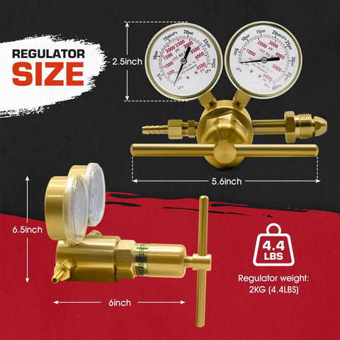 Brass high-pressure nitrogen regulator with dual 2.5-inch gauges for inert gases, 0–4500 psi