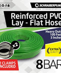 3-Inch By 100-Foot Heavy-Duty Reinforced PVC Lay-Flat Discharge And Backwash Hose For General Purpose Use, 8 Bar 116 PSI, Green