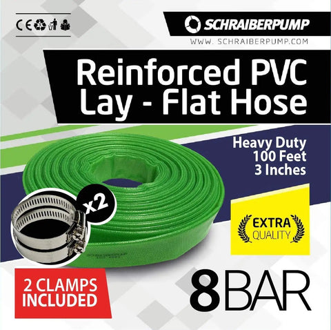 3-Inch By 100-Foot Heavy-Duty Reinforced PVC Lay-Flat Discharge And Backwash Hose For General Purpose Use, 8 Bar 116 PSI, Green