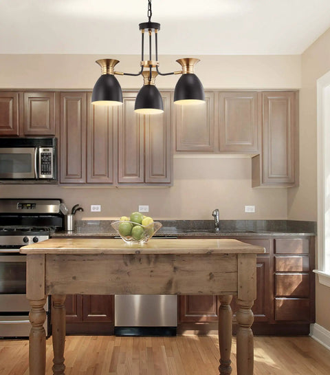 20 Inch Dope Black And Brass Gold Modern Metal LED Pendant Light Fixture With Adjustable Hanging Ceiling Lamp For Kitchen Island