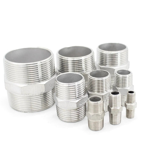 Assorted stainless steel hex nipples including Stainless Steel One And One Quarter Inch Male Threaded Hex Nipple SS304 Pipe Fitting For Brew Kit