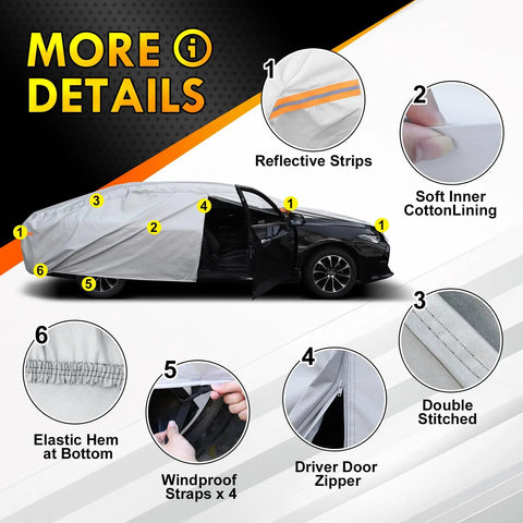 Custom Fit Car Cover For VW Beetle 2-Door 1960-1980, Six Layer Heavy Duty Waterproof All Weather Tarp With Cotton Lining features