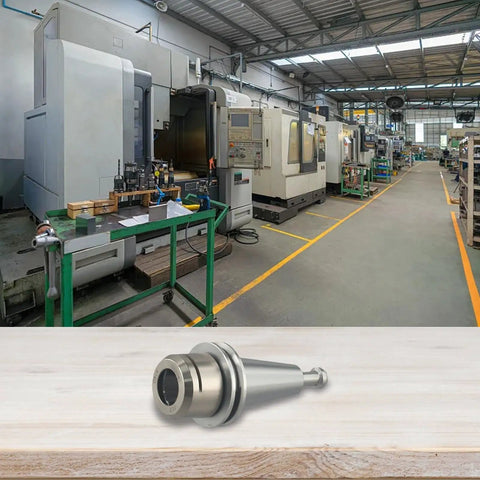 ISO25 ER20 Collet Chuck Tool Holder, heavy duty, alloy steel, in CNC shop showcasing machining equipment.