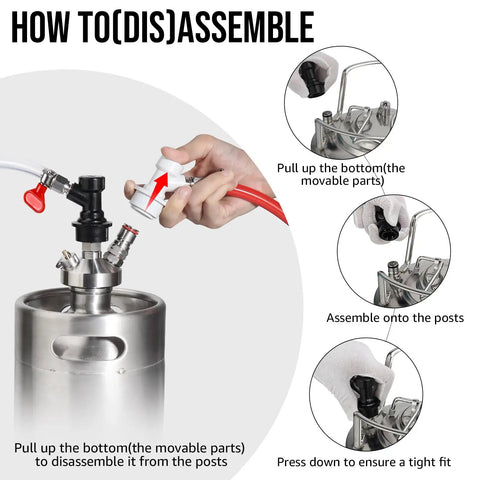 Ball Lock Keg Quick Disconnect Set With 5/16 Barb And 1/4 Barb Fittings, 2 Pairs, Leak-Proof Corny Keg Fittings Kit For DIY Homebrewing, Rotating Nut Adapter, Easy Gas And Liquid Line Connections, stainless steel keg post assembly guide