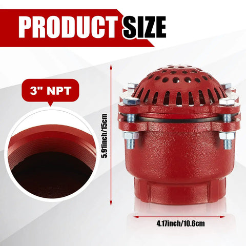 3 Inch Cast Iron Foot Valve NPT Threaded For Water Service Only Red Painted Finish Built Tough Industrial Grade Heavy Duty Durable Check Valve For Residential And Commercial Use