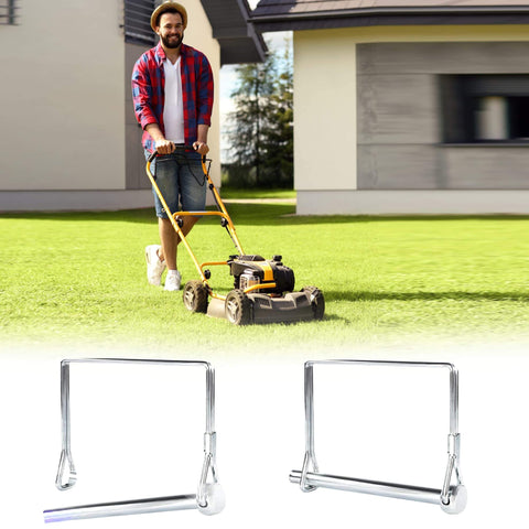 Man mowing lawn with image of Ten Pack 2.75 Inch By 0.25 Inch Trailer Pins For Hitch, Shaft Locking, Coupler, PTO And Lock Pins