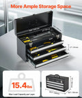 Tough As Nails Steel Tool Box With Three Smooth Rolling Drawers, dimensions 20.5 x 8.6 x 12 inches, organized tools visible inside.