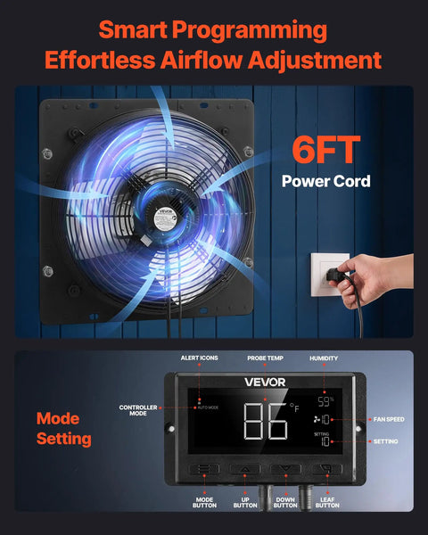 10 Inch Wall Mounted Exhaust Fan With Variable Speed And Temperature Humidity Controller 1000 CFM close-up view with control panel