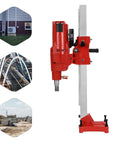 Workhorse Diamond Core Drill Machine With Heavy Stand, 4250W 500RPM Copper Motor Built For Wet Concrete And Masonry Coring, Dead Simple Depth Control And Safety Clutch, 10 Inch Bit side angle view with heavy base and copper motor.