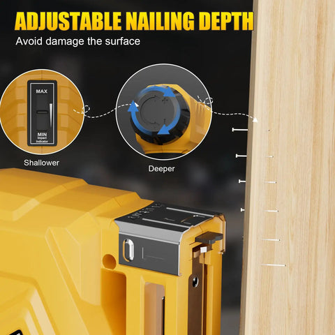 Adjustable nailing depth feature of Heavy Duty 3 In 1 Cordless Staple Gun Runs On 21V Power and shoots T50 staples.