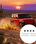No Tools Needed Door Hinge Repair Kit For Cars 30 Second Install Aluminum Hinge Set next to red vehicle on desert terrain