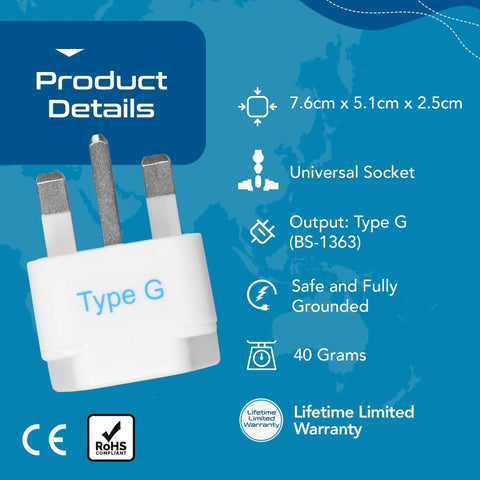 Grounded Type G Travel Plug Adapter Set 3 Pack For UK Ireland Hong Kong UAE And More Universal Compatibility For Most Sockets