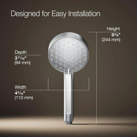Awaken G110 Three-Function Handshower With 1.75 Gpm Flow, Multi-Spray Showerhead, dimensions, polished chrome design