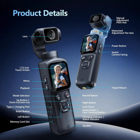 Product details of 4K Vlogging Camera With 330 Degree Rotating Lens And Face Tracking For YouTube And TikTok, Pocket Size Digital Cam