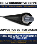 Close-up of 16 Inch Black Antenna Mast Replacement For Toyota Sienna 2004-2015 showing copper core for signal enhancement
