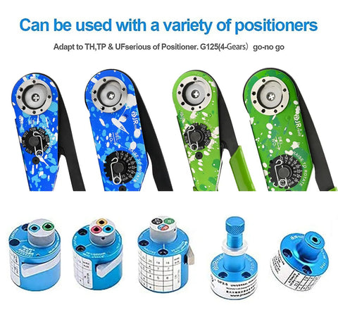 Top Tier 8 Indent Crimping Tool For Heavy Duty Circular And Rectangular Electrical Connectors Like 38999 Plus 26482 shown with various positioners.