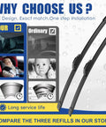 Image comparing our OE windshield wiper blades with ordinary ones, highlighting long service life and easy installation.