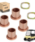Golf Cart Spindle Flanged Bronze Bushing Kit for Club Car Precedent 2004 Up Eliminate Front End Play For A Smooth No Wobble Ride Level Out The Ride Reduce Front End Sag King Pin Steering Knuckle Bushings 4 Pack OEM 102288201 102288401 bronze bushings and washers with golf cart image