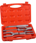 Five Piece Pickle Fork Tool Set For Auto Repair With Ball Joint Separator And Tie Rod Removal Kit in red case