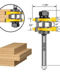 Rock Solid T Shape Tongue And Groove Router Bit Set One Quarter Inch Shank with carbide blades for precise woodworking.