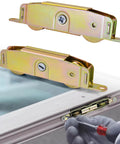 Sliding Patio Door Rollers Replacement Hardware Fits Major Brands Including Jeld Wen Truth Milgard Marvin 1-1/4 Inch Steel Ball Bearing Wheels 5-3/4 Inch Height Side Adjustable 2 Pack For Smooth Easy Sliding And Long Lasting Performance shown installed on a door with tools