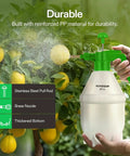 27 Ounce Handheld Pump Sprayer with Adjustable Brass Nozzle used for plant watering, showing close-up on lemons