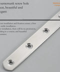 Countersunk screw holes on stainless steel bracket for strong installation, part of the Level Up Your Home Repair Game With These Eight Pack Five By Five Inch Stainless Steel L Brackets Heavy Duty Right Angle Furniture Supports Come Decked Out With Screws For Quick Cabinet And Shelf Install.