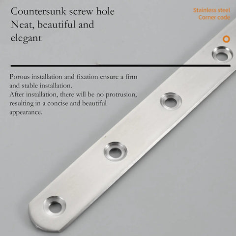 Countersunk screw holes on stainless steel bracket for strong installation, part of the Level Up Your Home Repair Game With These Eight Pack Five By Five Inch Stainless Steel L Brackets Heavy Duty Right Angle Furniture Supports Come Decked Out With Screws For Quick Cabinet And Shelf Install.