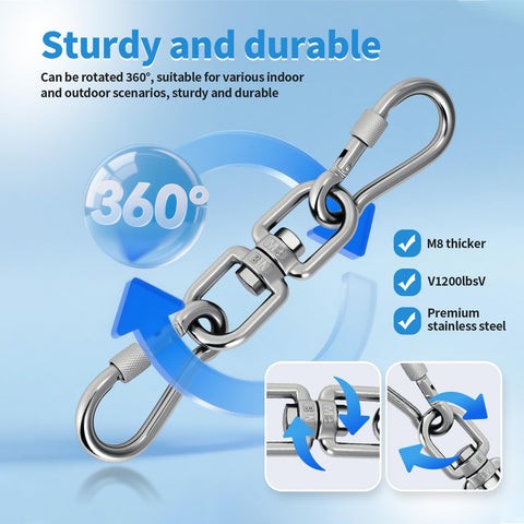 Heavy Duty 1200 Lb Capacity Swivel Ring Double Ended Eye Hook In 304 Stainless Steel Includes Swivel Hooks And Snap Hooks For Easy Installation