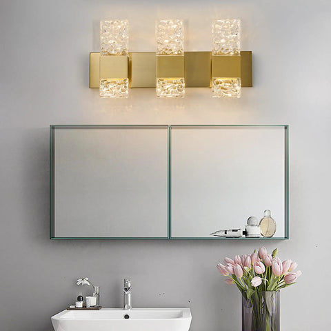 Modern LED Vanity Lights For Bathroom Over Mirror In Brushed Gold With Crystal Accent Fixtures Two Lights Sleek Wall Sconces 20W 3000K 15 Inch Dimmable Energy Efficient Easy Install