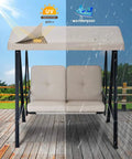 Two Seat Outdoor Patio Swing Chair With Adjustable Canopy Removable Cushions Sturdy 600 Lb Frame for backyard in rain and sun