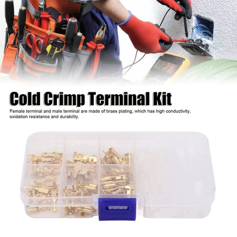 Kick Your Electrical Gear Into High Gear With This 135Pc Cold Pressed Spade Terminals Kit Featuring Durable Brass Male And Female Connectors In 2.8 4.8 And 6.3mm Sizes For Rock Solid Wiring On Cars Machinery And Heavy Duty Power Projects That Never. brass terminals kit in plastic case for wiring repairs