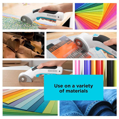 4V Max Cordless Fabric And Craft Cutter Rotary Tool With USB Rechargeable Battery, Self Sharpening Blade, cutting fabric and materials