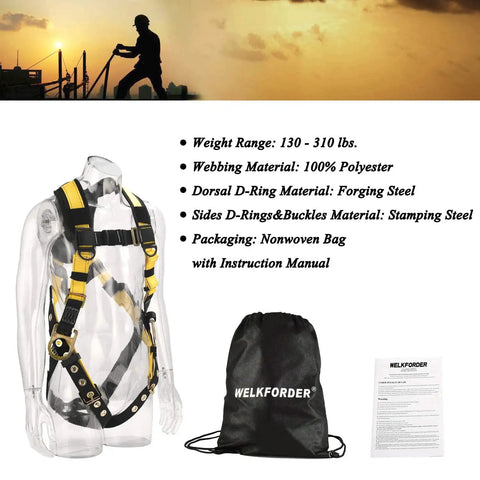 3D Rings Industrial Fall Protection Safety Harness With Leg Tongue Buckles And Shoulder Pad Support ANSI CSA Compliant