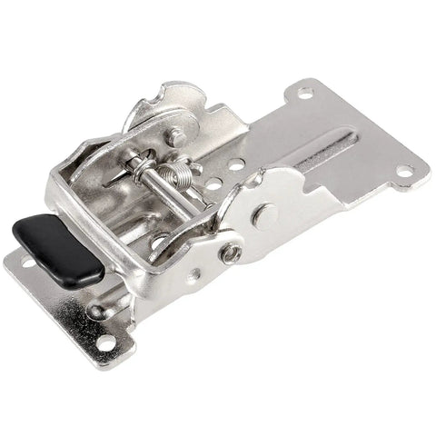 Tough As Nails Foldable Support Brackets With Self Lock Hinges for Table Legs, nickel plated steel hinge detail.