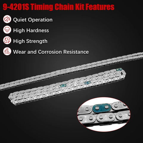 9-4201S timing chain features for 2.4L Ecotec Timing Chain Kit with Water Pump for Equinox, Malibu, and more.