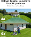 Lawn view showcasing 4K dual-lens and 6X hybrid zoom capability of PTZ 4K PoE Security Camera System With Dual Lens 360 Camera Dope Auto Tracking.