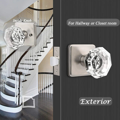 Crystal Interior Door Knobs 10 Pack For Hallway And Closet Doors Clear Glass Octagon Dope Door Handles Satin Nickel View
